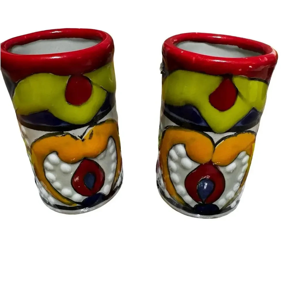 Talavera Tequila Shot Glass 4pc Set Mexican Pottery Folk Art Multicolor